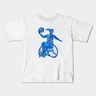 Wheelchair basketball girl - Blue art Kids T-Shirt